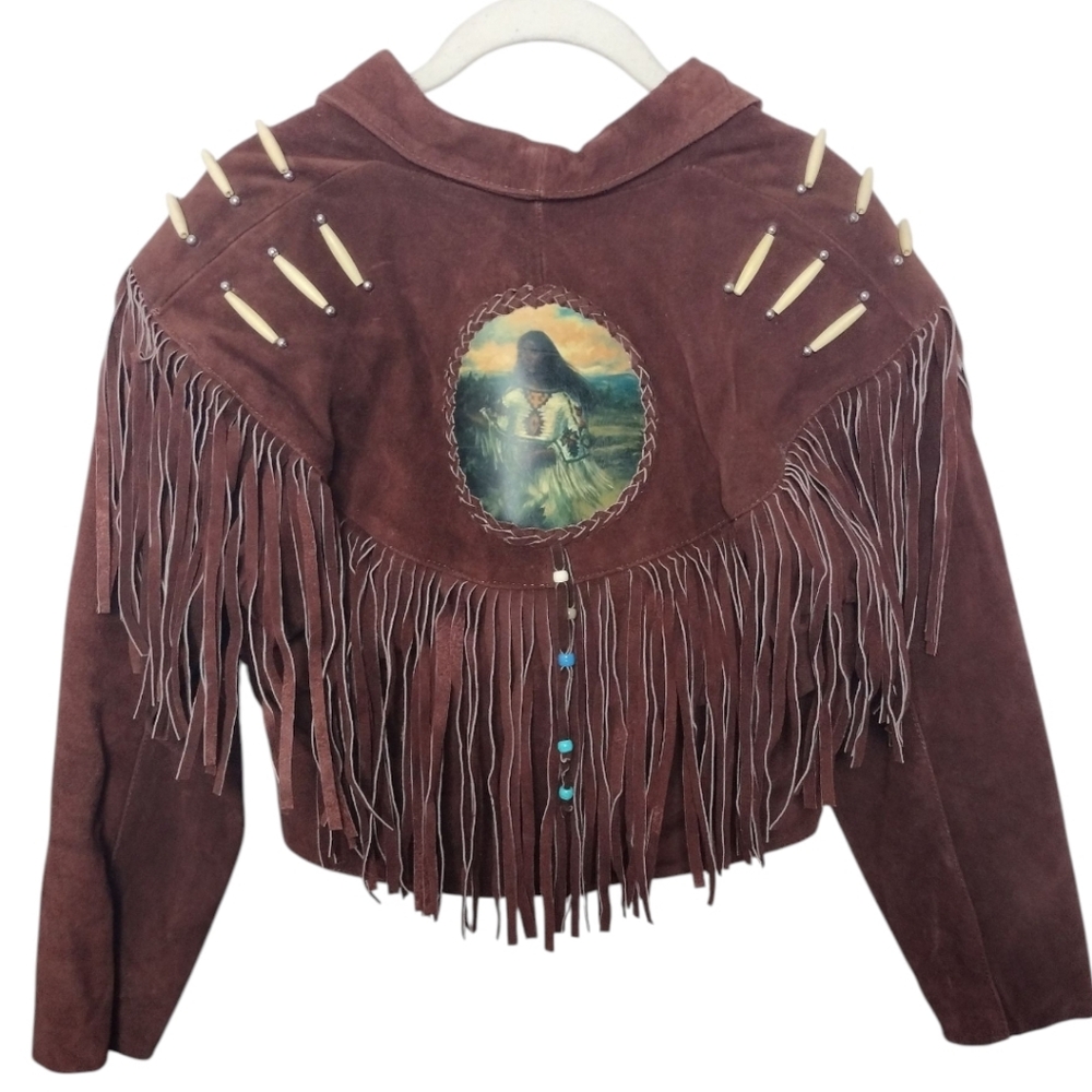 Vintage Native American Fringe Beaded Cropped Suede Jacket